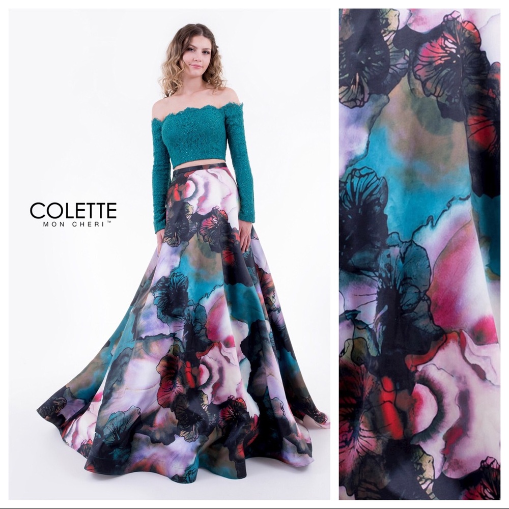 Colette gown long sleeve two piece mikado floral